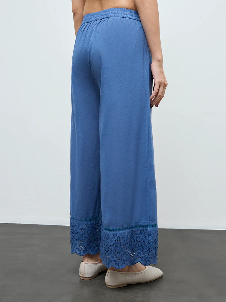 Zuba Indigo Schiffli Embroidered Palazzos - Image 4