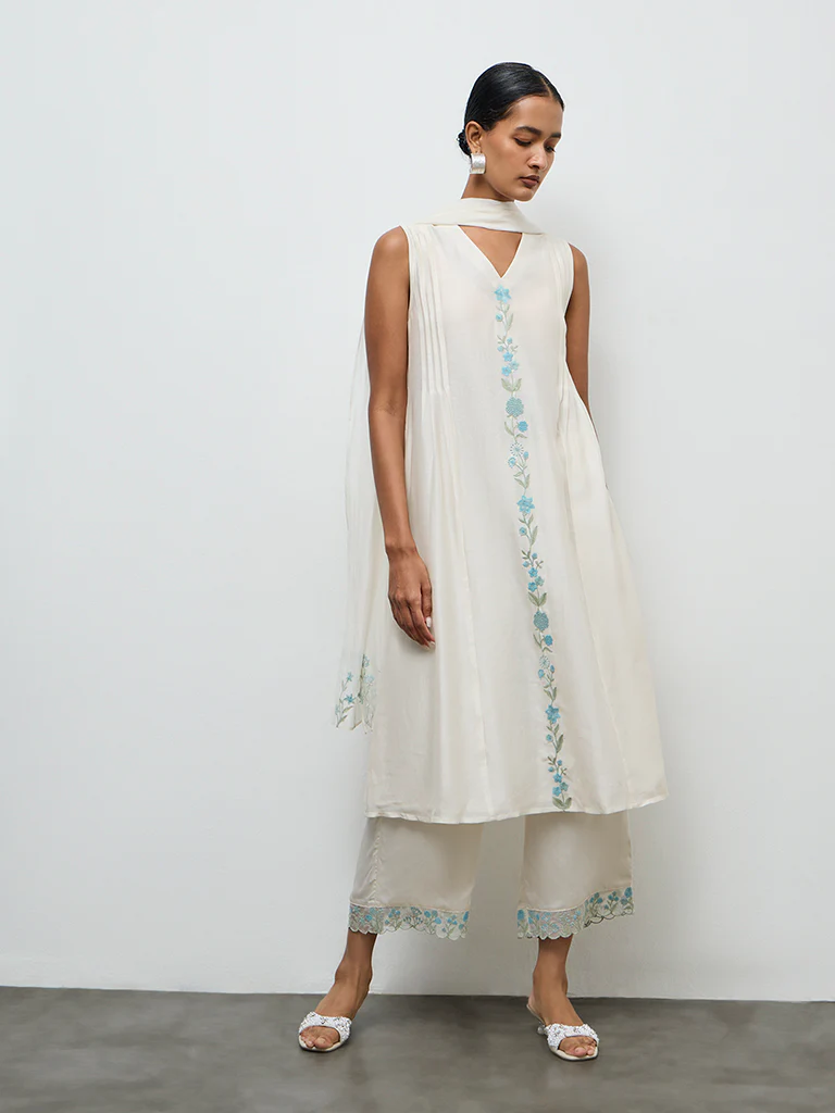 Zuba Ivory Lace-Detailed Ethnic Pants - Image 2