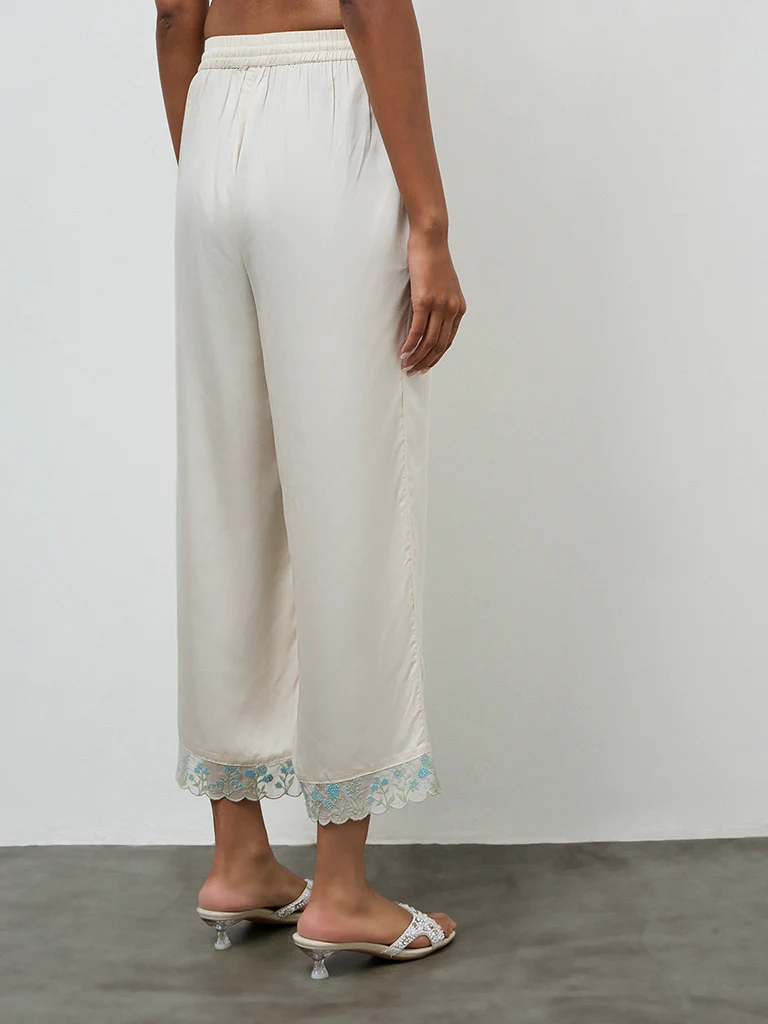 Zuba Ivory Lace-Detailed Ethnic Pants - Image 4