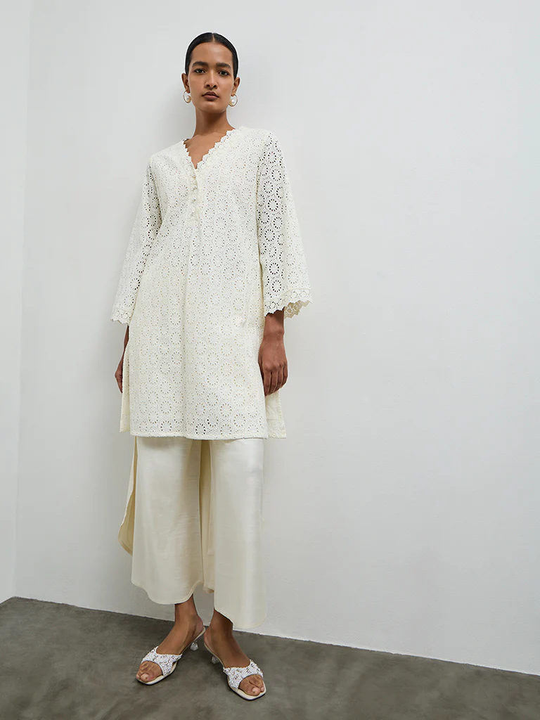 Zuba Ivory Solid Ethnic Pants - Image 2