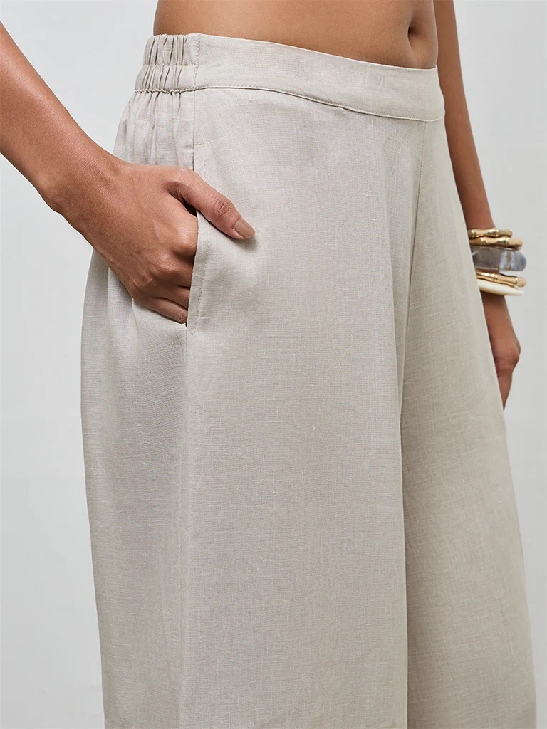 Zuba Light Beige Linen Pants - Image 3