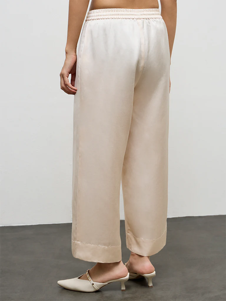 Zuba Light Beige Solid Linen Blend Pants - Image 4