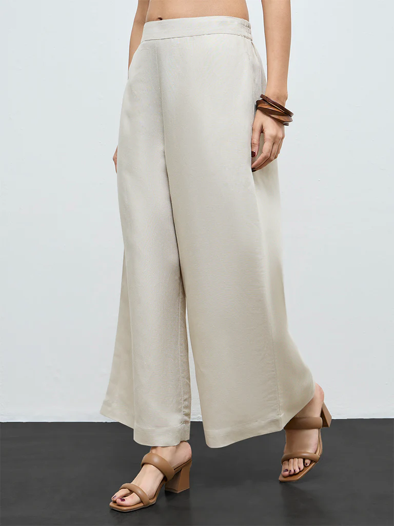 Zuba Light Beige Solid Palazzos