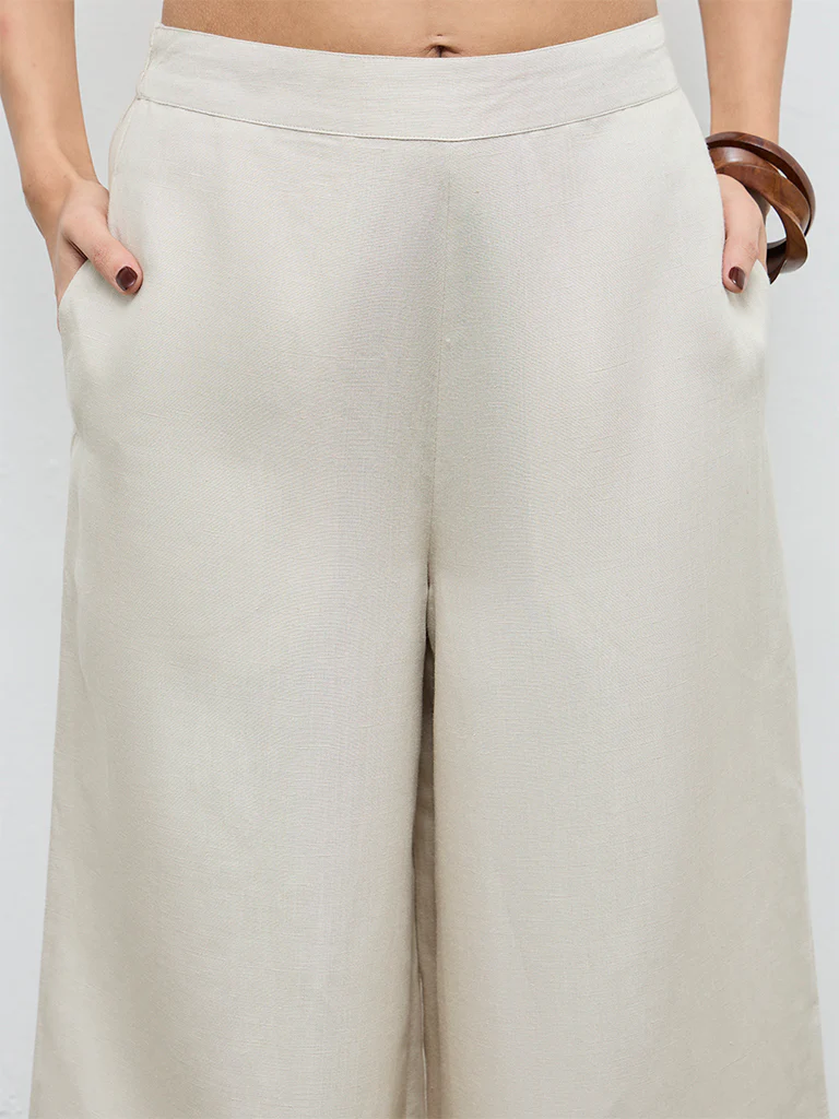Zuba Light Beige Solid Palazzos - Image 3