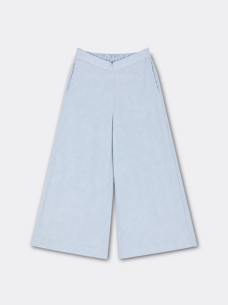 Zuba Light Blue Solid Cotton-Blend Palazzos - Image 5