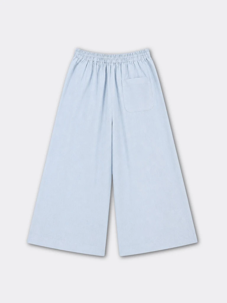 Zuba Light Blue Solid Cotton-Blend Palazzos - Image 6