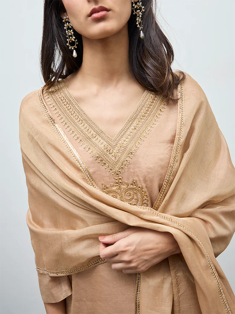 Zuba Light Brown Metallic Dupatta