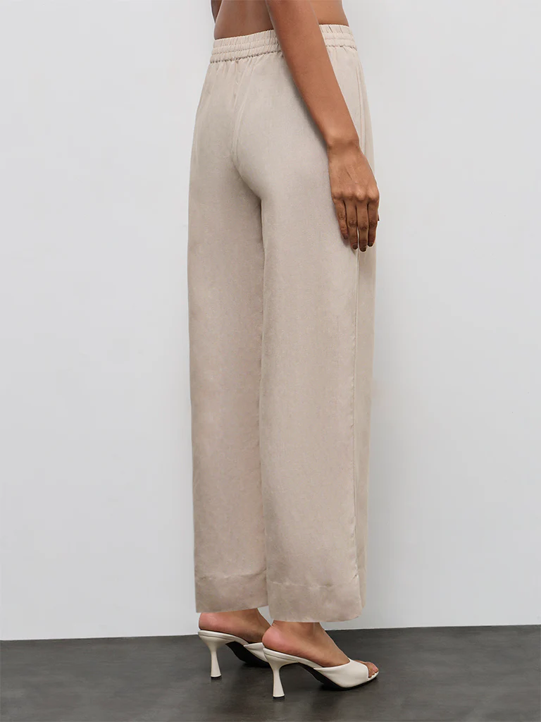 Zuba Light Taupe Solid Cotton Linen Pants - Image 4