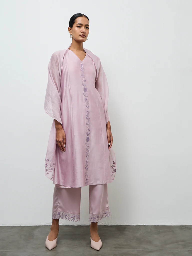 Zuba Lilac Floral Lace Design Ethnic Pants - Image 2