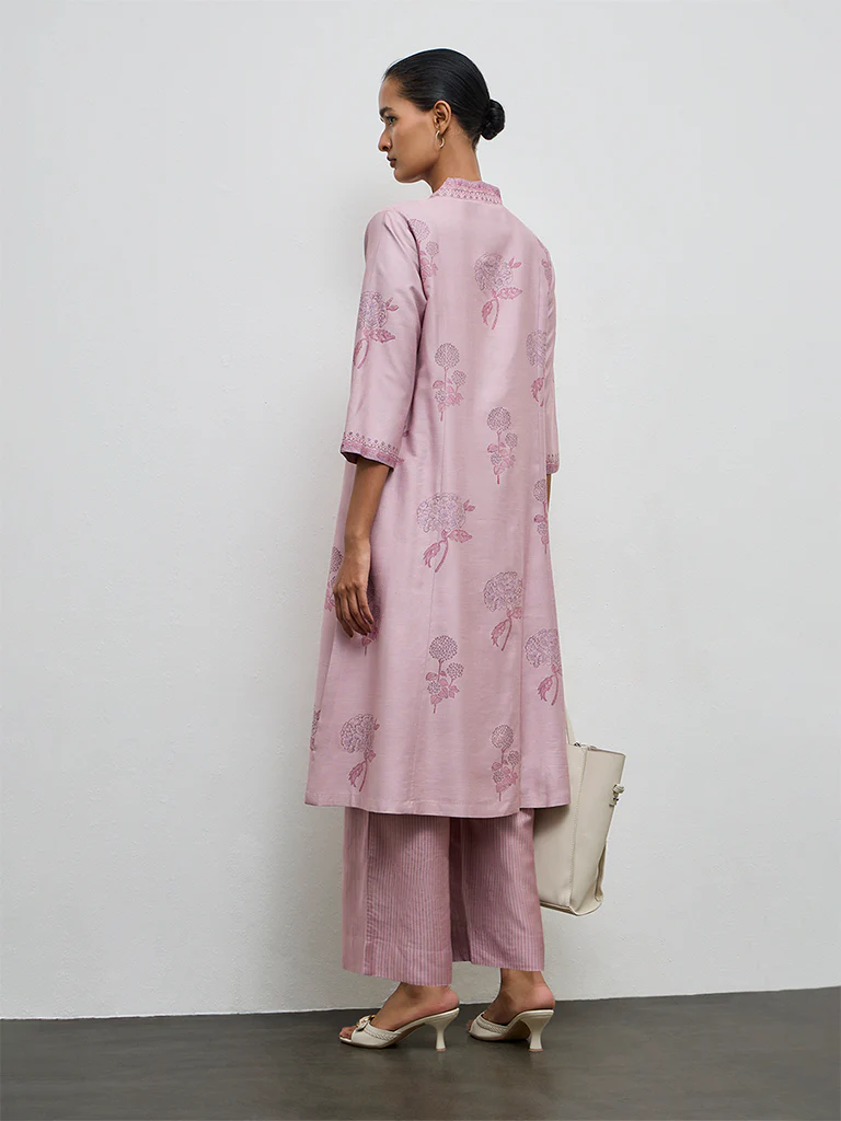 Zuba Lilac Floral Printed A-Line Kurta - Image 4