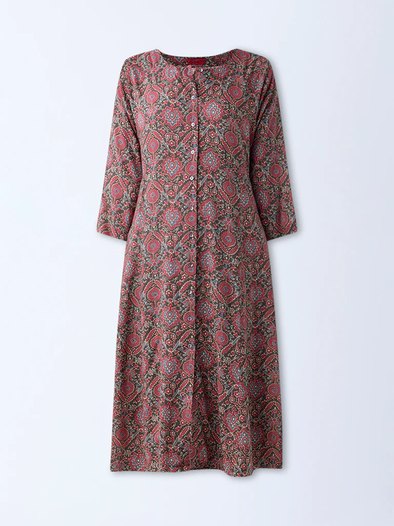 Zuba Maroon Ajrakh Printed A-Line Kurta - Image 4