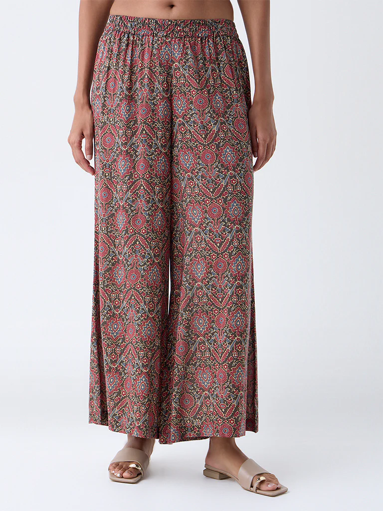 Zuba Maroon Ajrakh Printed Palazzos