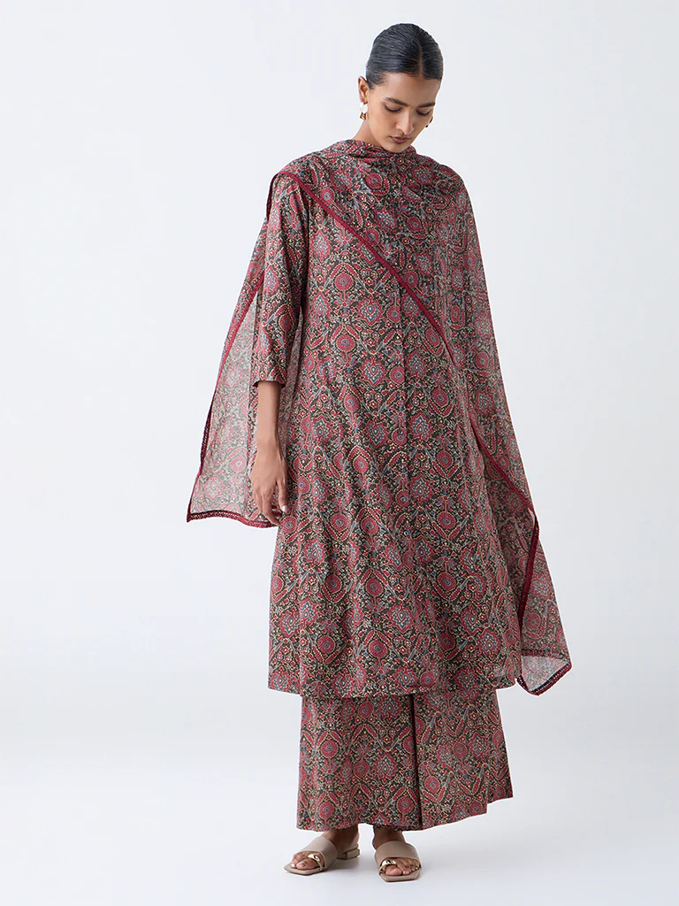 Zuba Maroon Ajrakh Printed Palazzos - Image 2