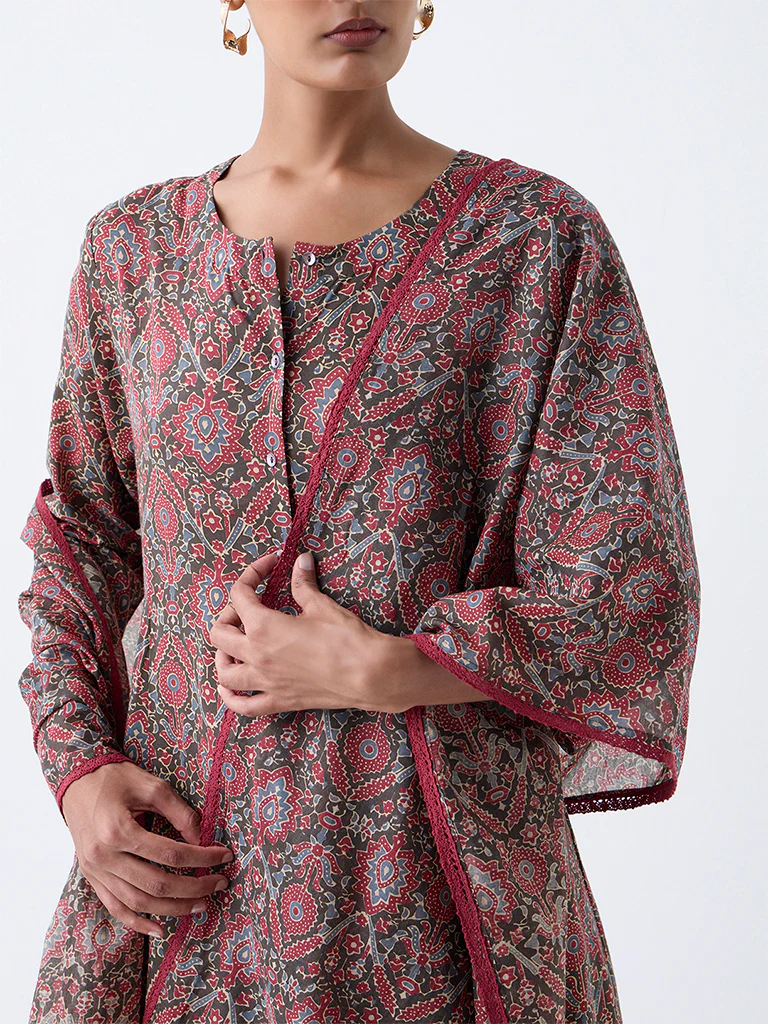 Zuba Maroon Ajrakh Printed Stole