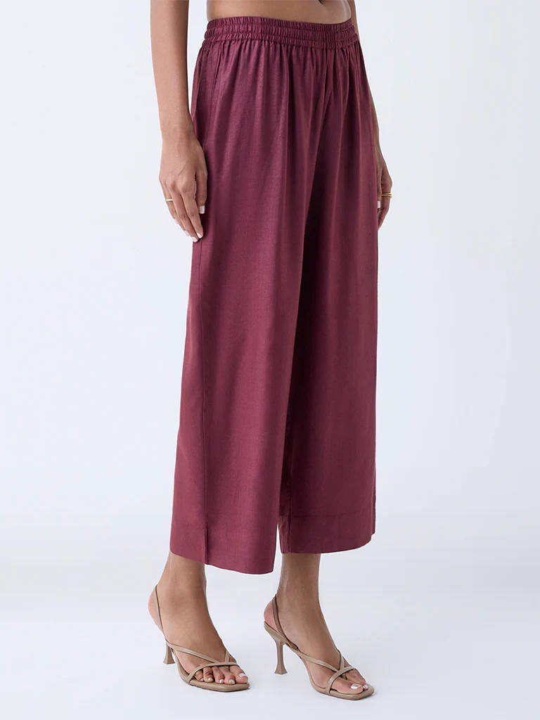 Zuba Maroon Solid Pants