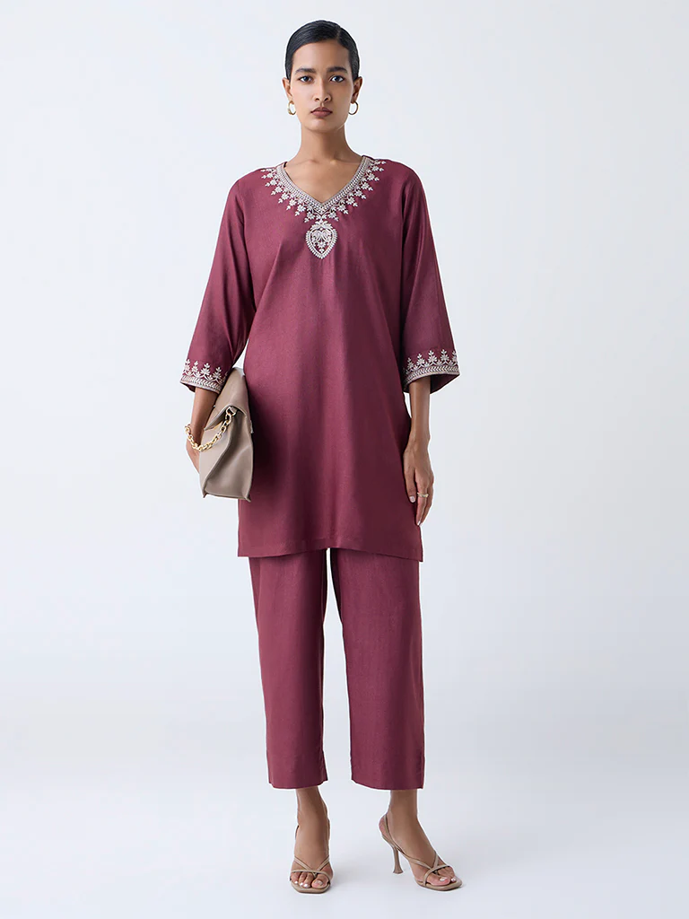 Zuba Maroon Solid Pants - Image 2
