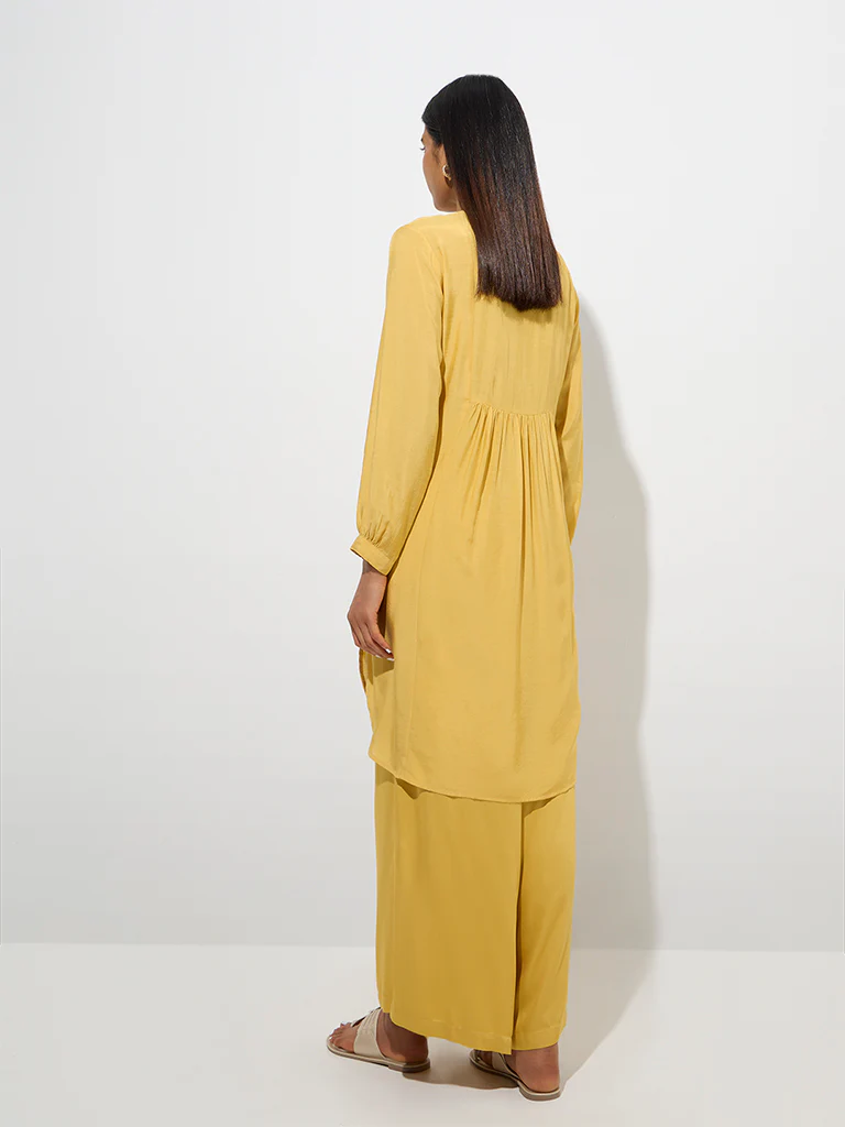 Zuba Mustard Floral Embroidered A-Line Kurta - Image 4