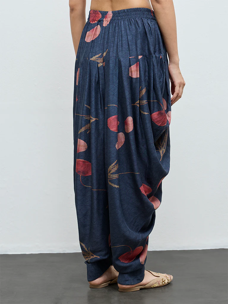 Zuba Navy Botanical Printed Dhoti Pants - Image 4
