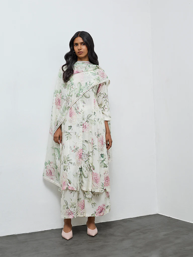 Zuba Off-White Floral Palazzos - Image 2