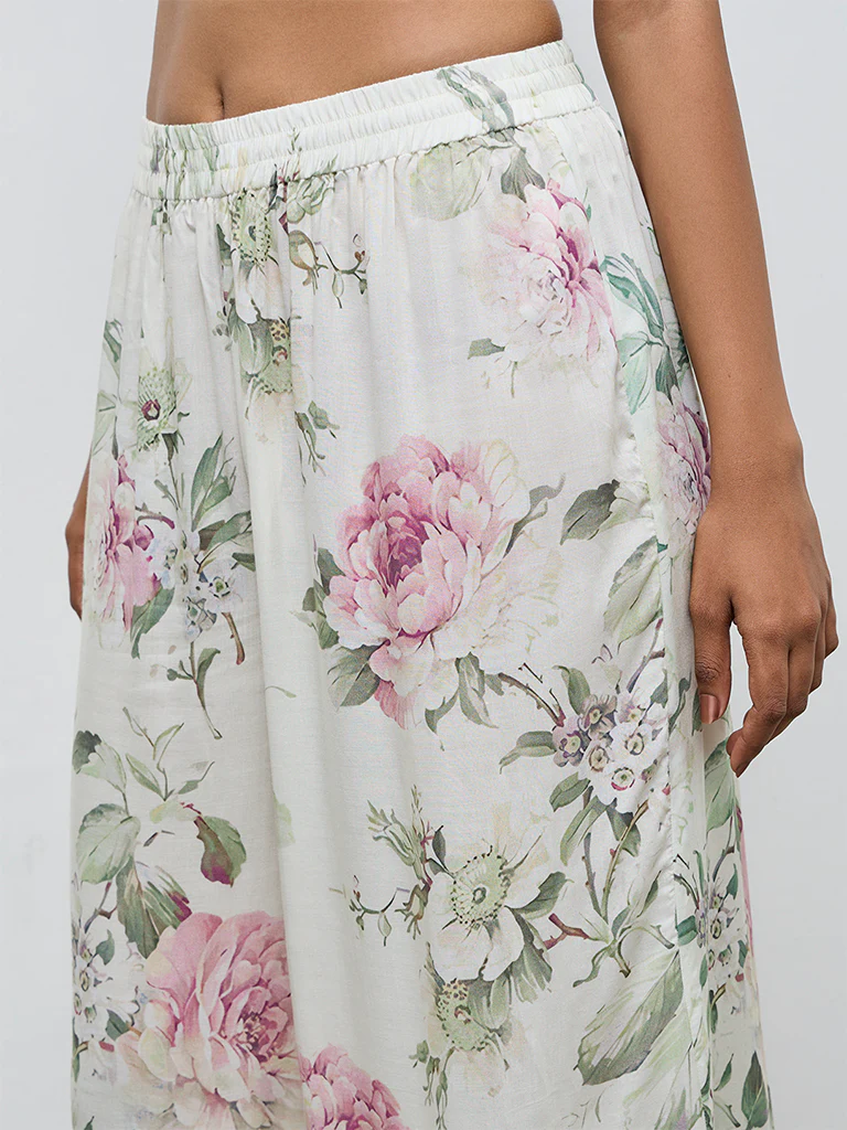 Zuba Off-White Floral Palazzos - Image 3
