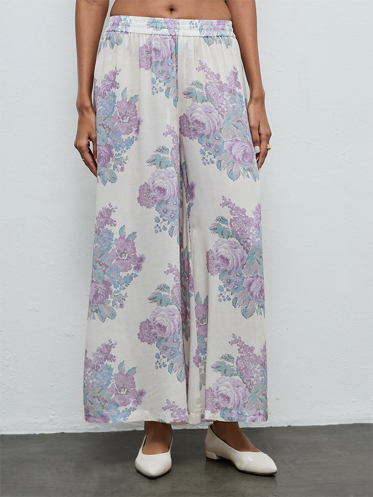 Zuba Off-White Floral Pants