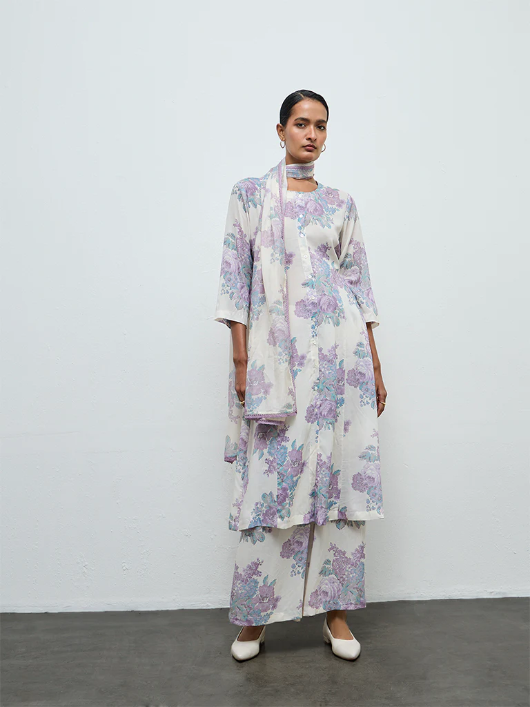 Zuba Off-White Floral Pants - Image 2