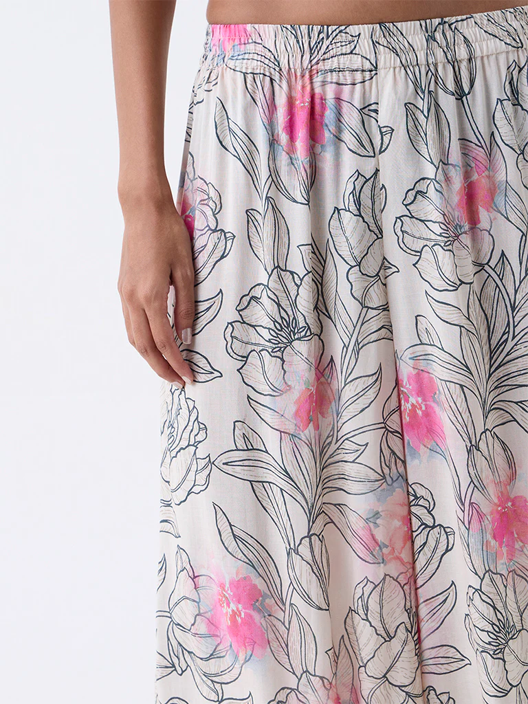 Zuba Off-White Floral Pattern Pants - Image 3