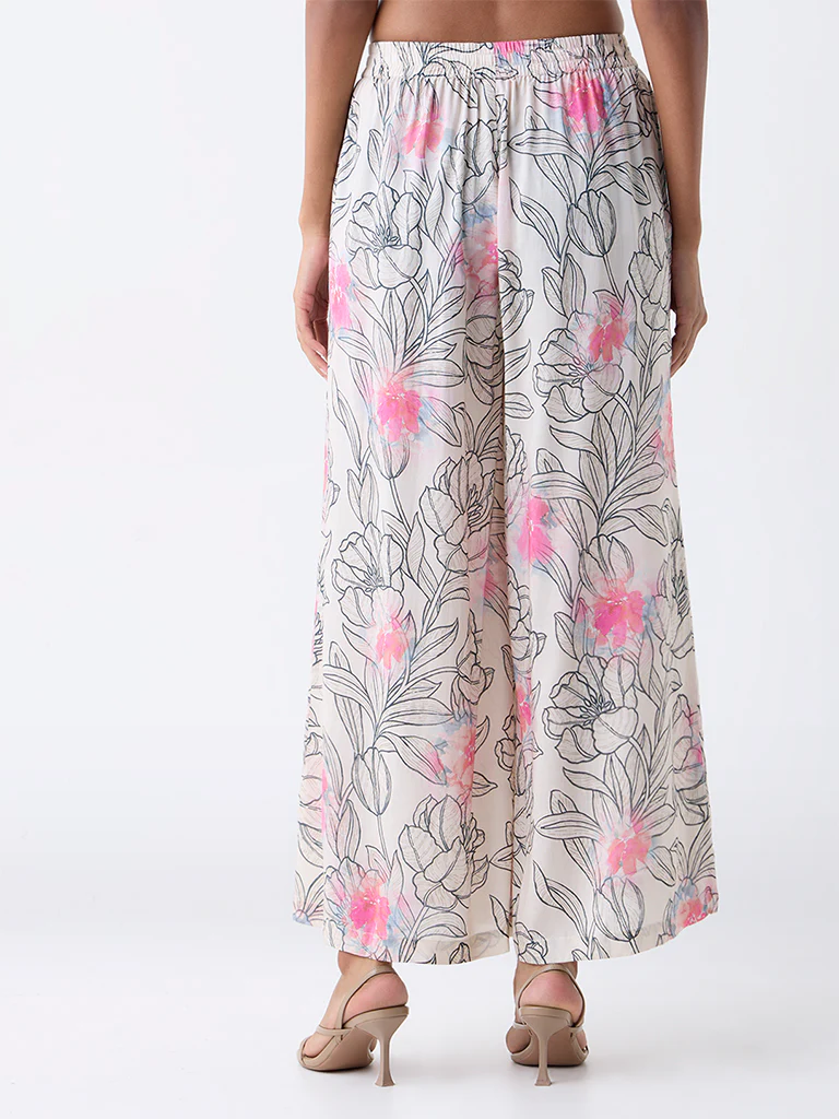 Zuba Off-White Floral Pattern Pants - Image 4