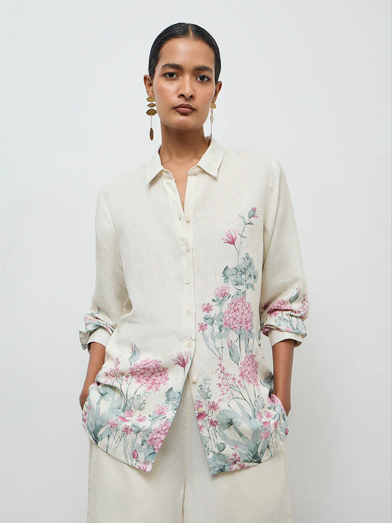 Zuba Off-White Floral Tunic