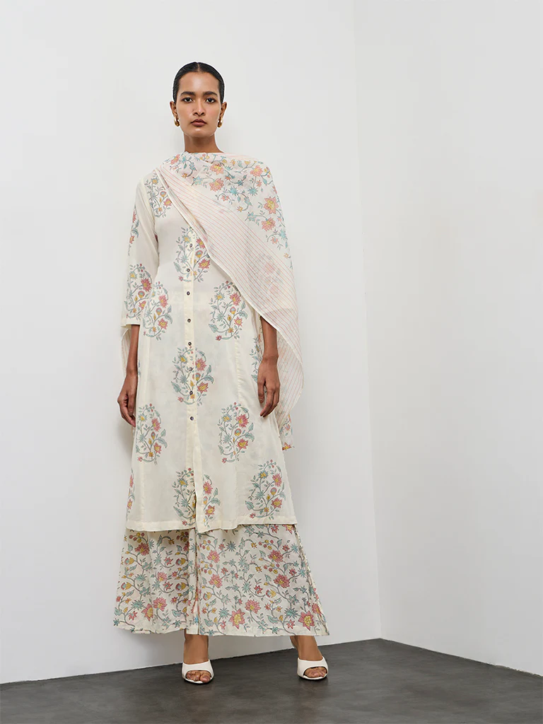 Zuba Off-White Printed Cotton Dupatta - Image 2