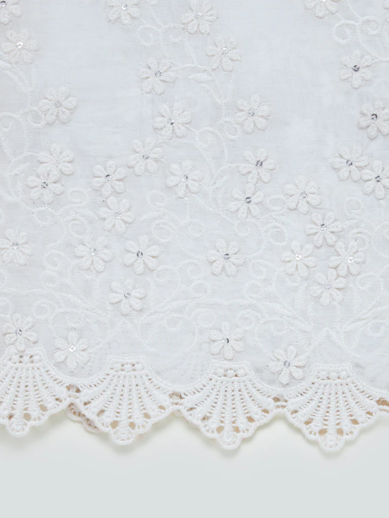 Zuba Off-White Silk Blend Embroidered Cotton-Blend Stole - Image 5