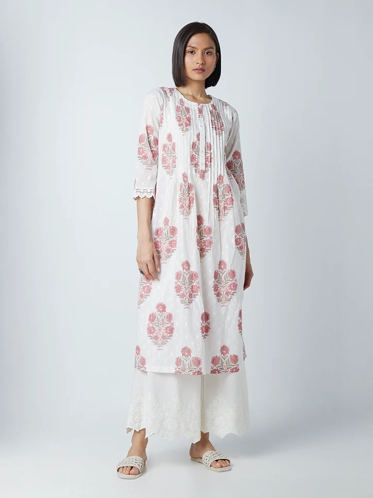 Zuba Off-White Solid  Cotton Palazzos - Image 4
