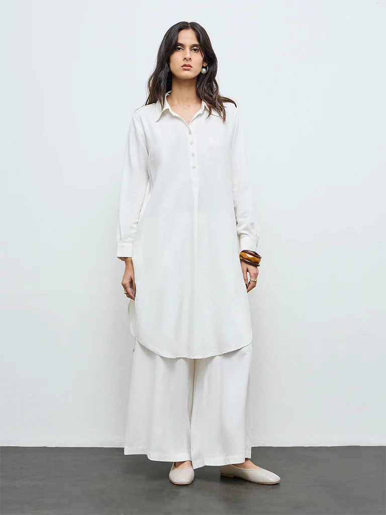 Zuba Off-White Solid Palazzos - Image 2