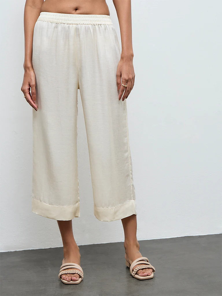Zuba Off-White Solid Pants
