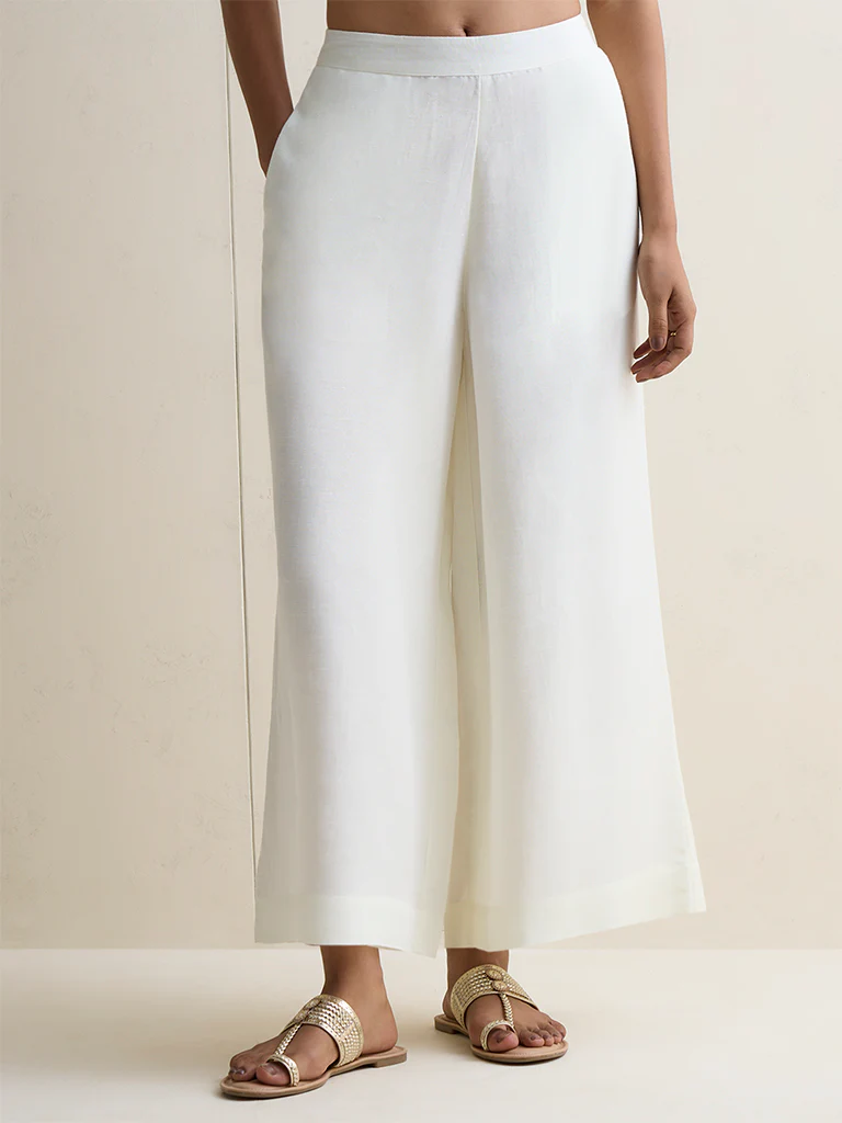 Zuba Off-White Solid Pants