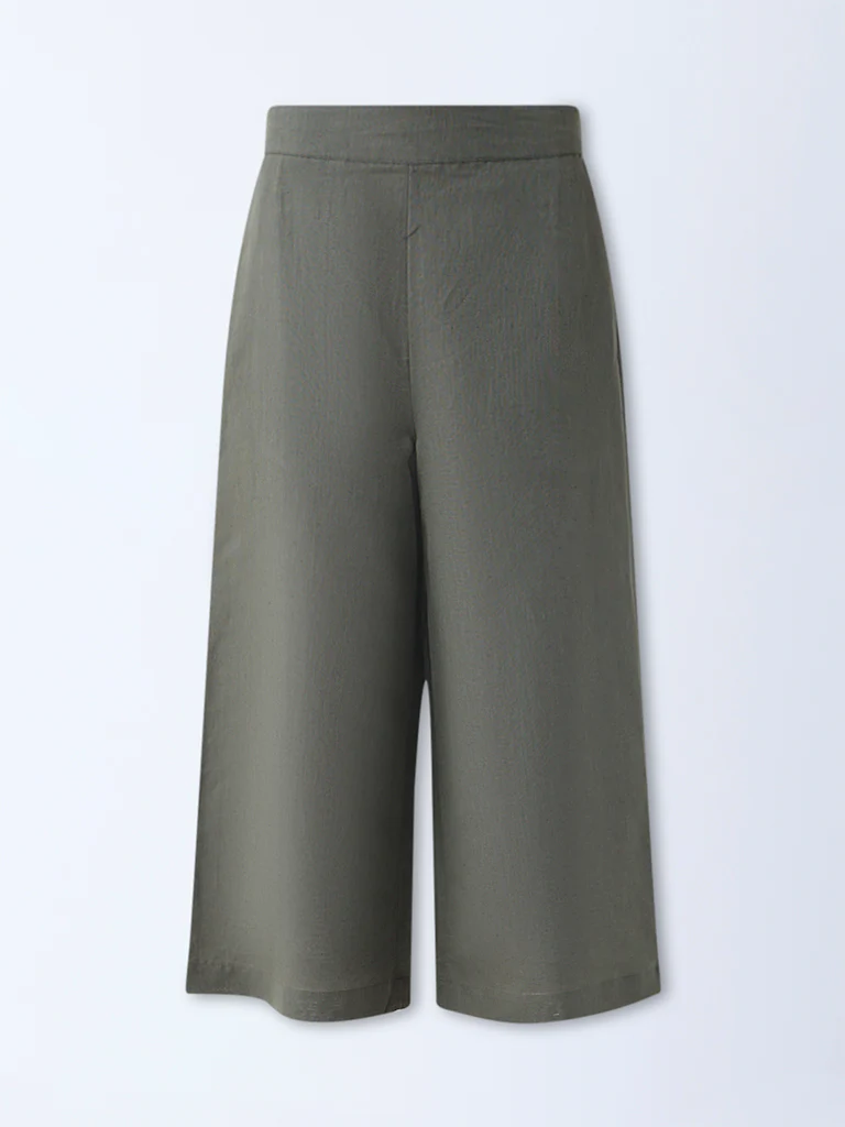 Zuba Olive Solid Linen-Blend Ethnic Pants - Image 5