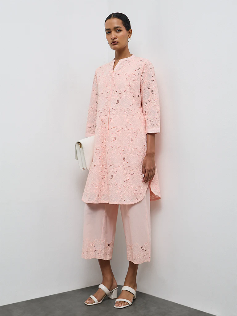 Zuba Peach Floral Embroidered Pants - Image 2