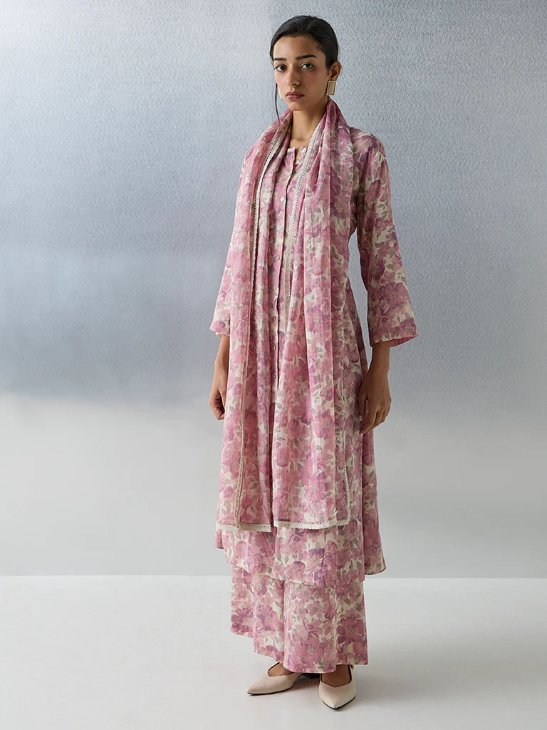 Zuba Pink Floral Detailed Palazzos - Image 2
