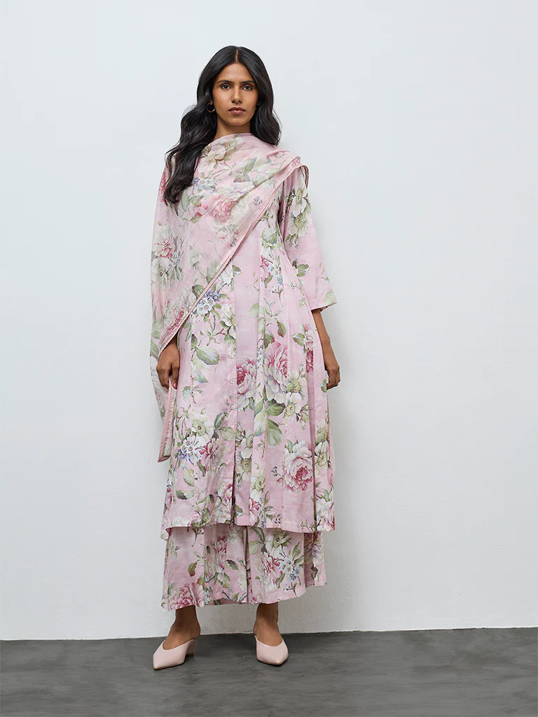 Zuba Pink Floral Dupatta - Image 2