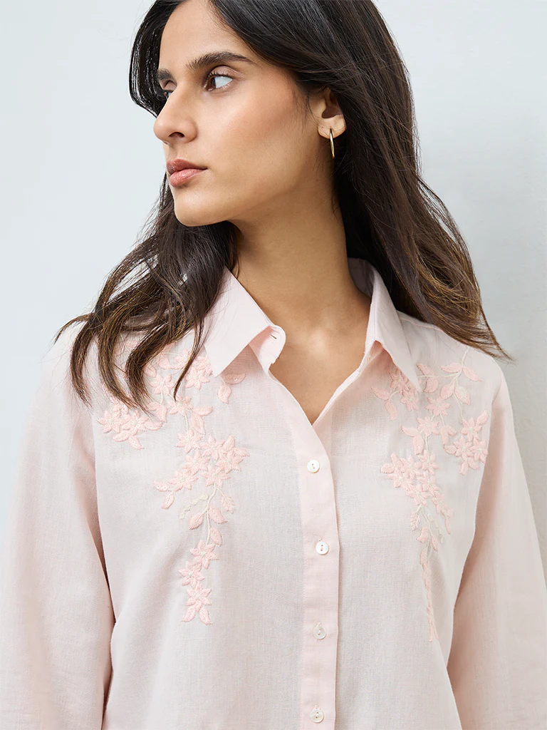 Zuba Pink Floral Embroidered Cotton-Blend Tunic - Image 3