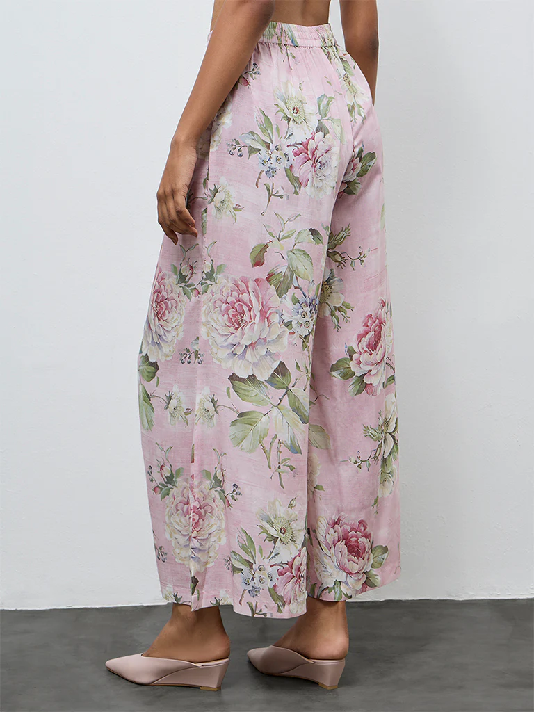 Zuba Pink Floral Palazzos - Image 4