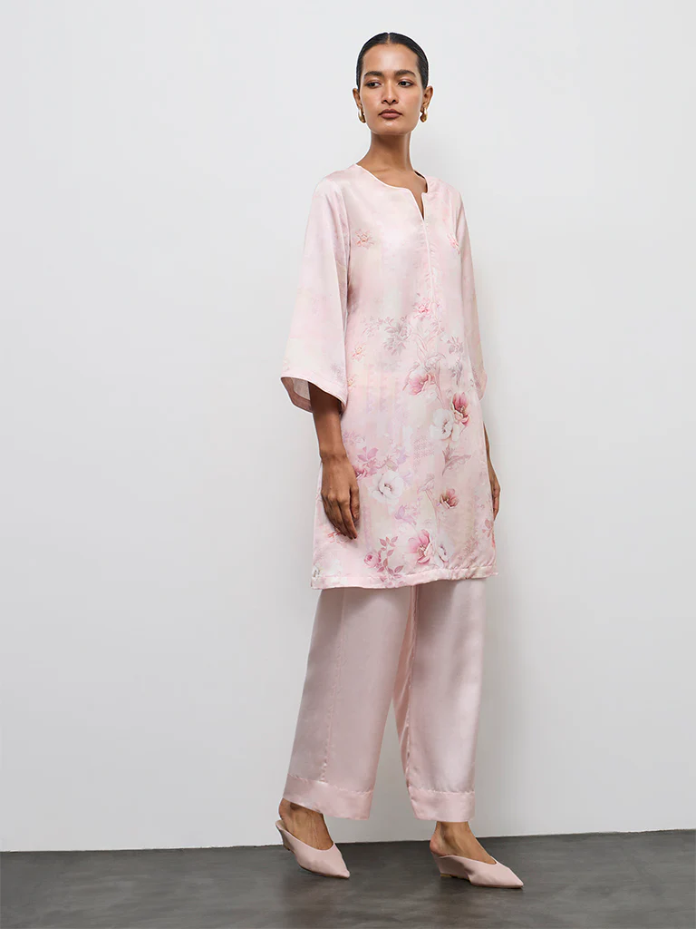 Zuba Pink Floral Printed A-Line Kurta - Image 2