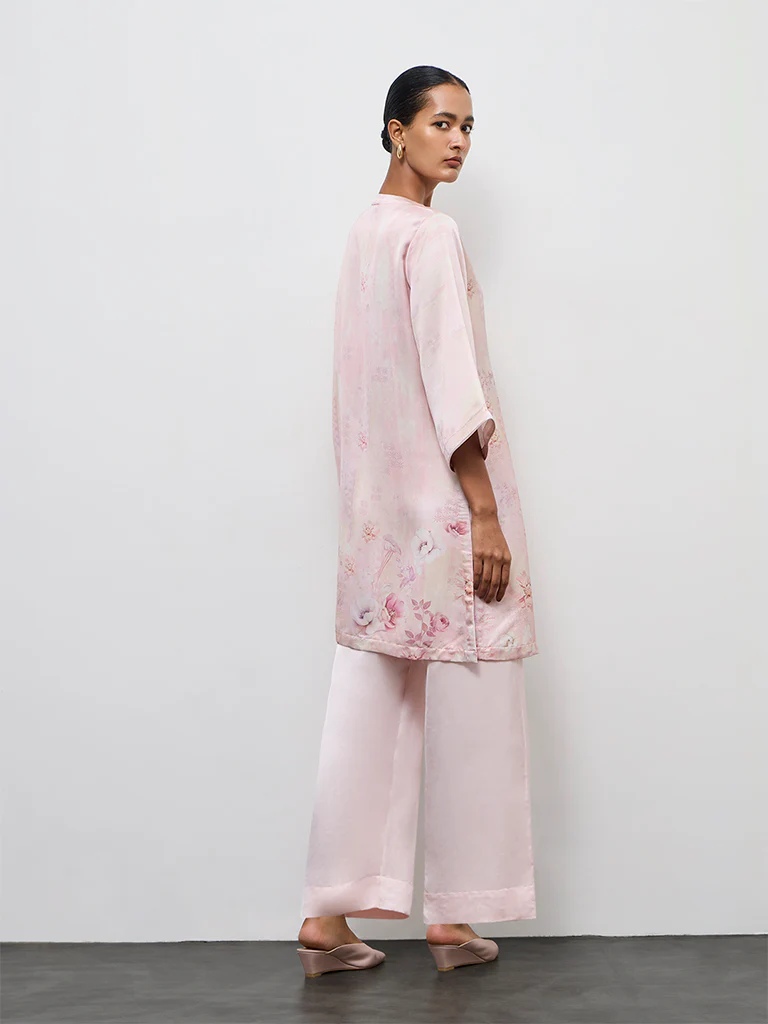 Zuba Pink Floral Printed A-Line Kurta - Image 4