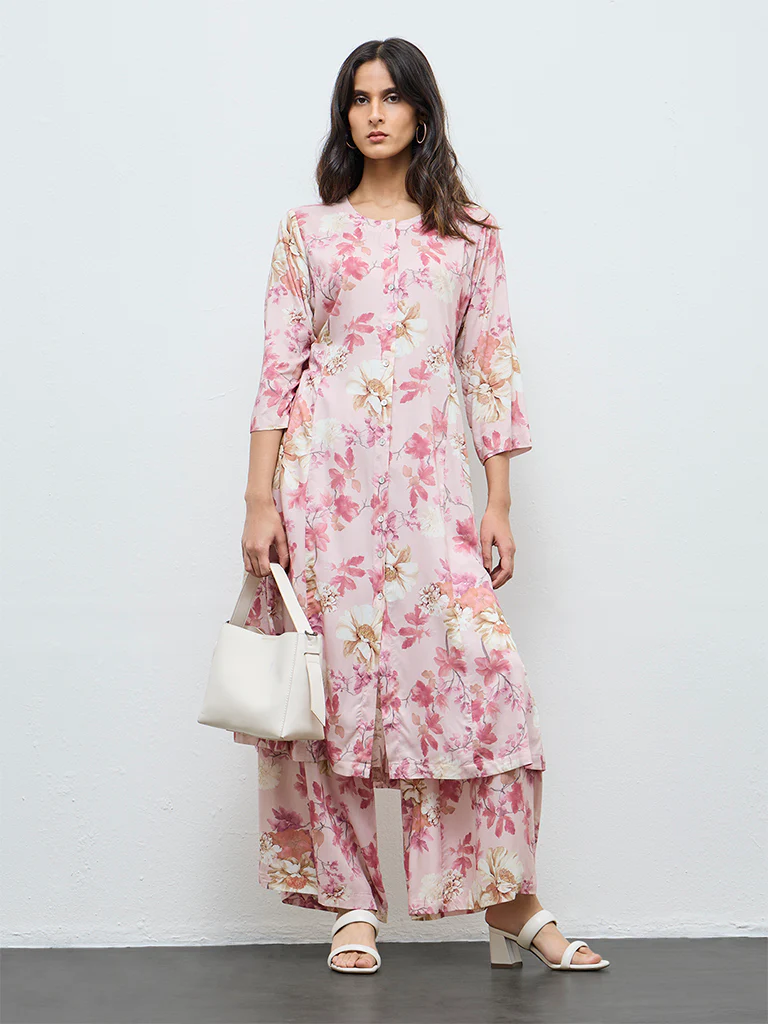 Zuba Pink Floral Printed Pants - Image 2