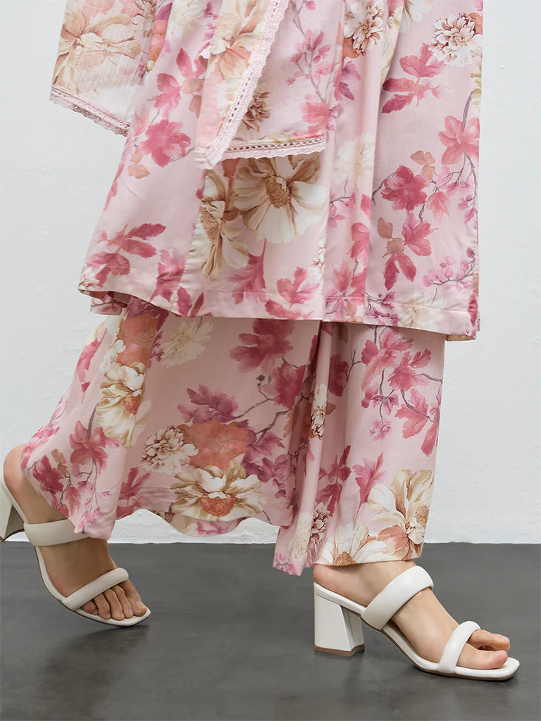 Zuba Pink Floral Printed Pants - Image 3