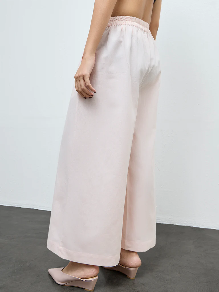 Zuba Pink Solid Cotton-Blend Palazzos - Image 4