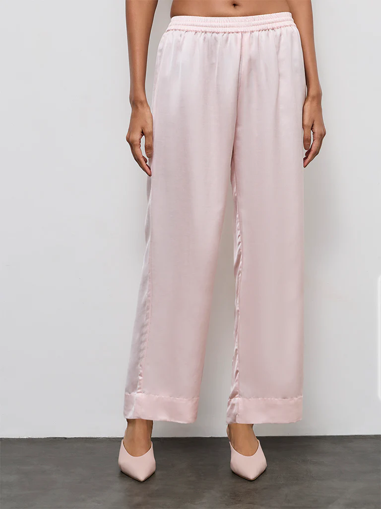 Zuba Pink Solid Linen Blend Pants