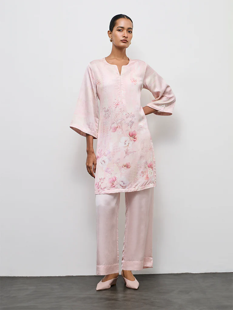 Zuba Pink Solid Linen Blend Pants - Image 2