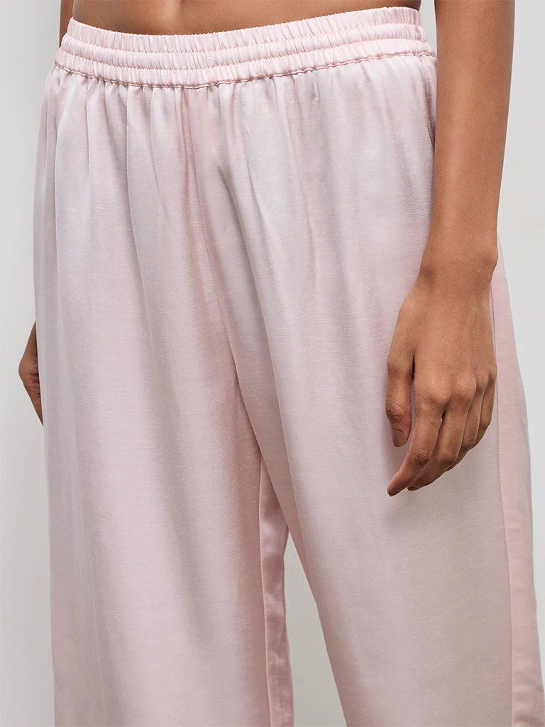 Zuba Pink Solid Linen Blend Pants - Image 3