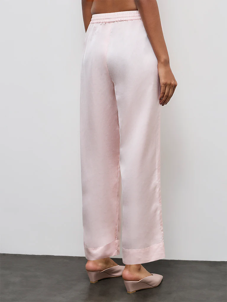 Zuba Pink Solid Linen Blend Pants - Image 4